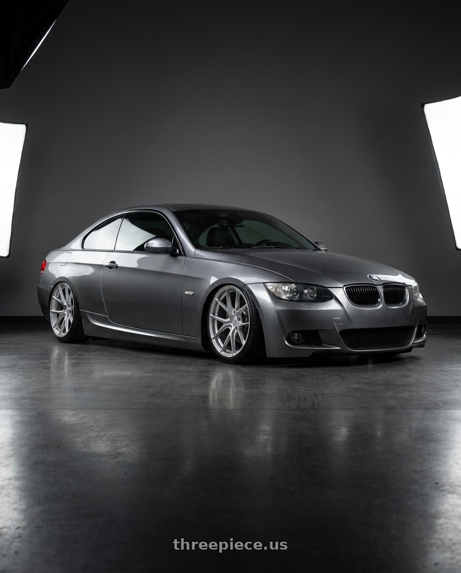 2008 E92 335i space grey metallic with Aodhan AFF7 5x120 18x8.5+35 Gloss Silver Machined Face wheels