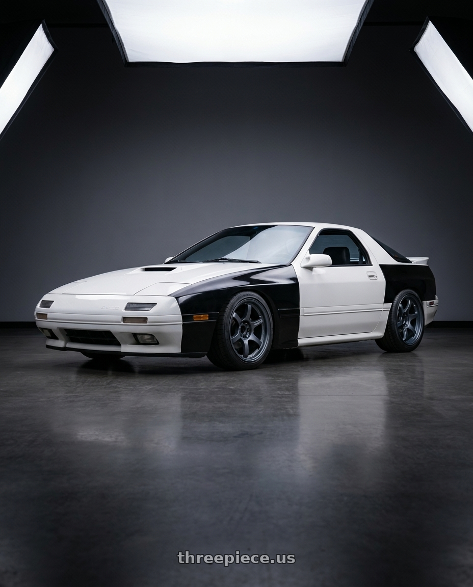 1990 Mazda RX7 with Gram Lights 57DR 5x114.3 18x10.5+12 Gunblue II wheels