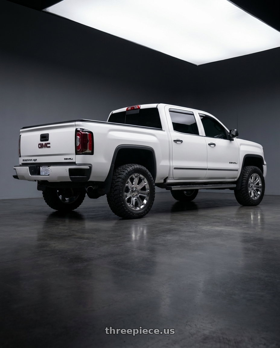2018 gmc sierra denali with Performance Replicas PR166 6X139.7 22X9 +24 CHROME wheels rear three quarter view meaty tires