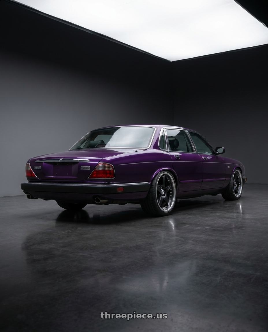 1991 Jaguar xj6 sovereign  with SSR Professor SP4R 5x120.65 17X7.5+22 MD Disk Flat Black wheels rear three quarter view slight stretch tires
