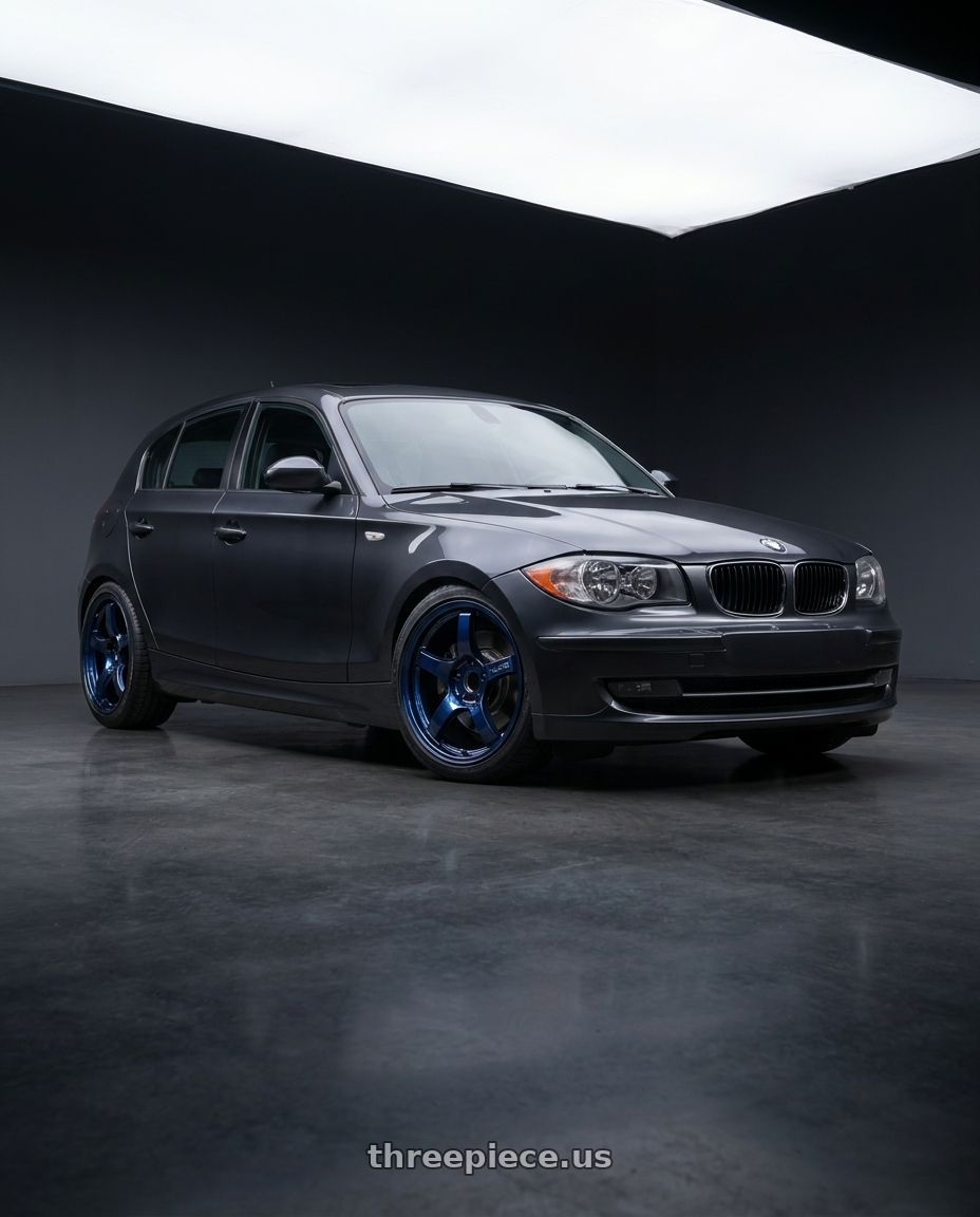 2012 BMW 1 Series E82 with Gram Lights 57CR 5x120 18x9.5+38 Eternal Blue Pearl wheels