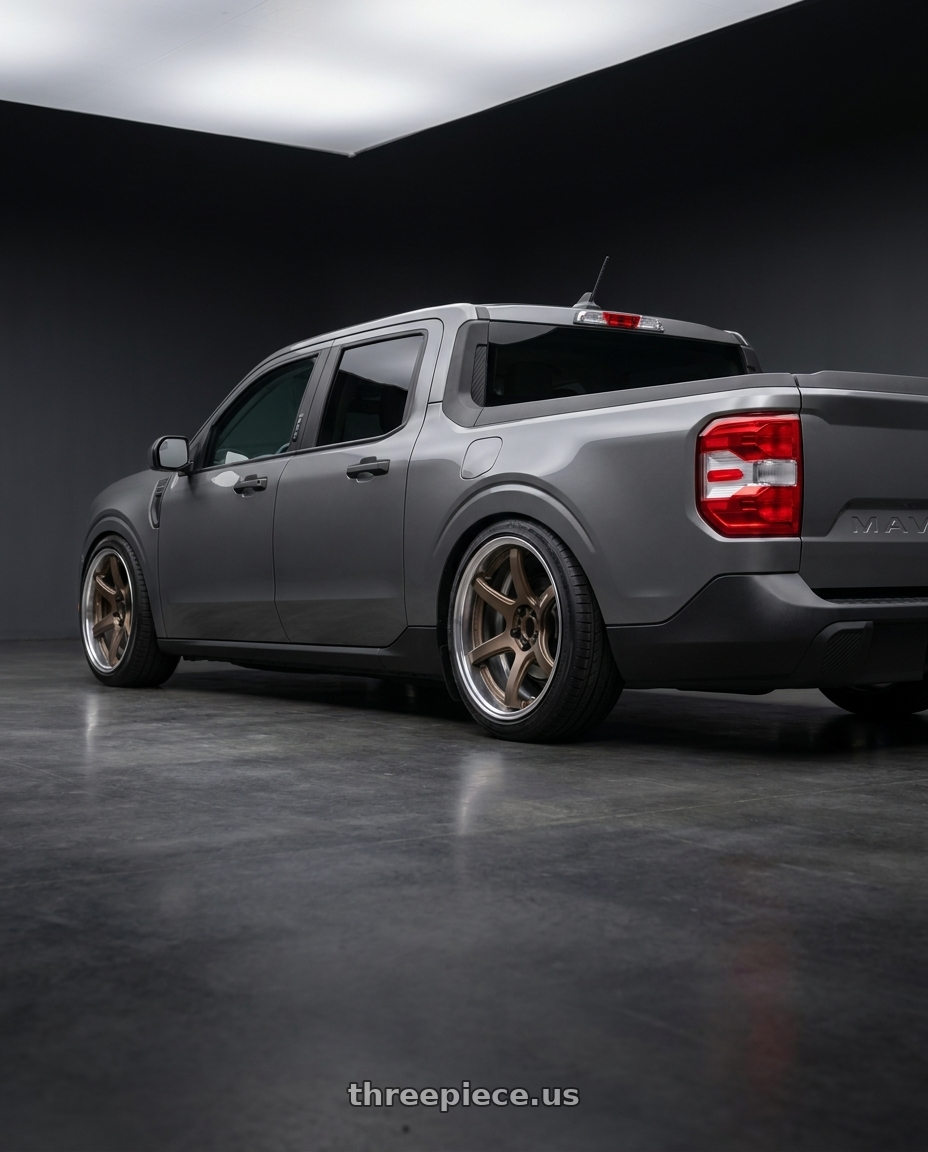 2026 ford maverick with Work T7r 2P 5x108 19x10.0 +38 Matte Bronze wheels rear three quarter view slight stretch tires