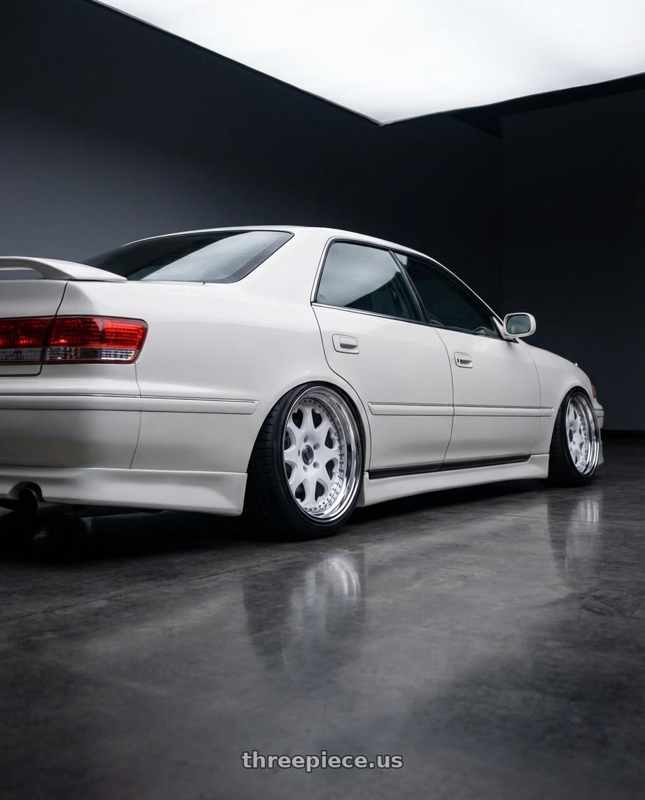 1998 TOYOTA MARK II TOURER V with Heritage Wheel KOKORO wheels rear three quarter view extreme stretch tires