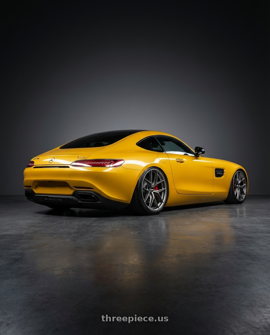 2019 Mercedes-Benz AMG GT with BBS CC-R 5x112 20x9.0+25 Satin Platinum wheels rear three quarter view slight stretch tires