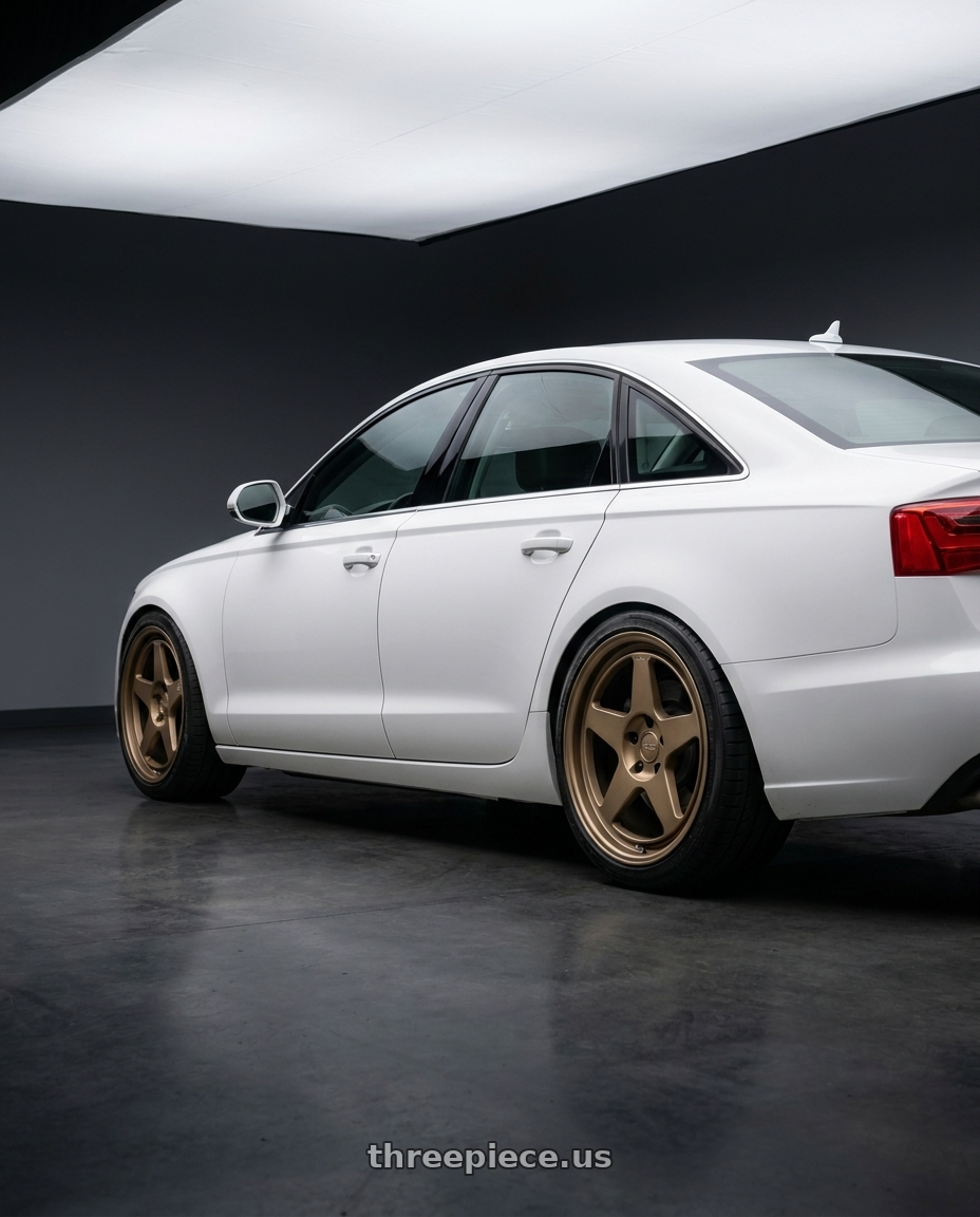 2013 Audi A6 with Kansei K12B KNP 5X120 18x9.5 22 Bronze wheels rear three quarter view square tires