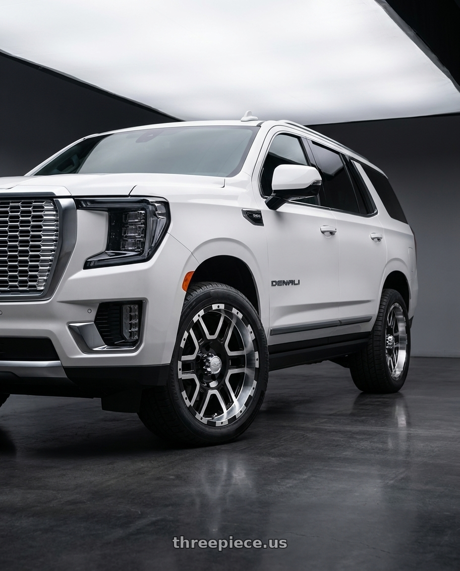 2021 GMC Yukon Denali fitted with Ion Type 179 6x139.7 17x8+10 Black/Machined Face/Machined Lip $261 wheels
