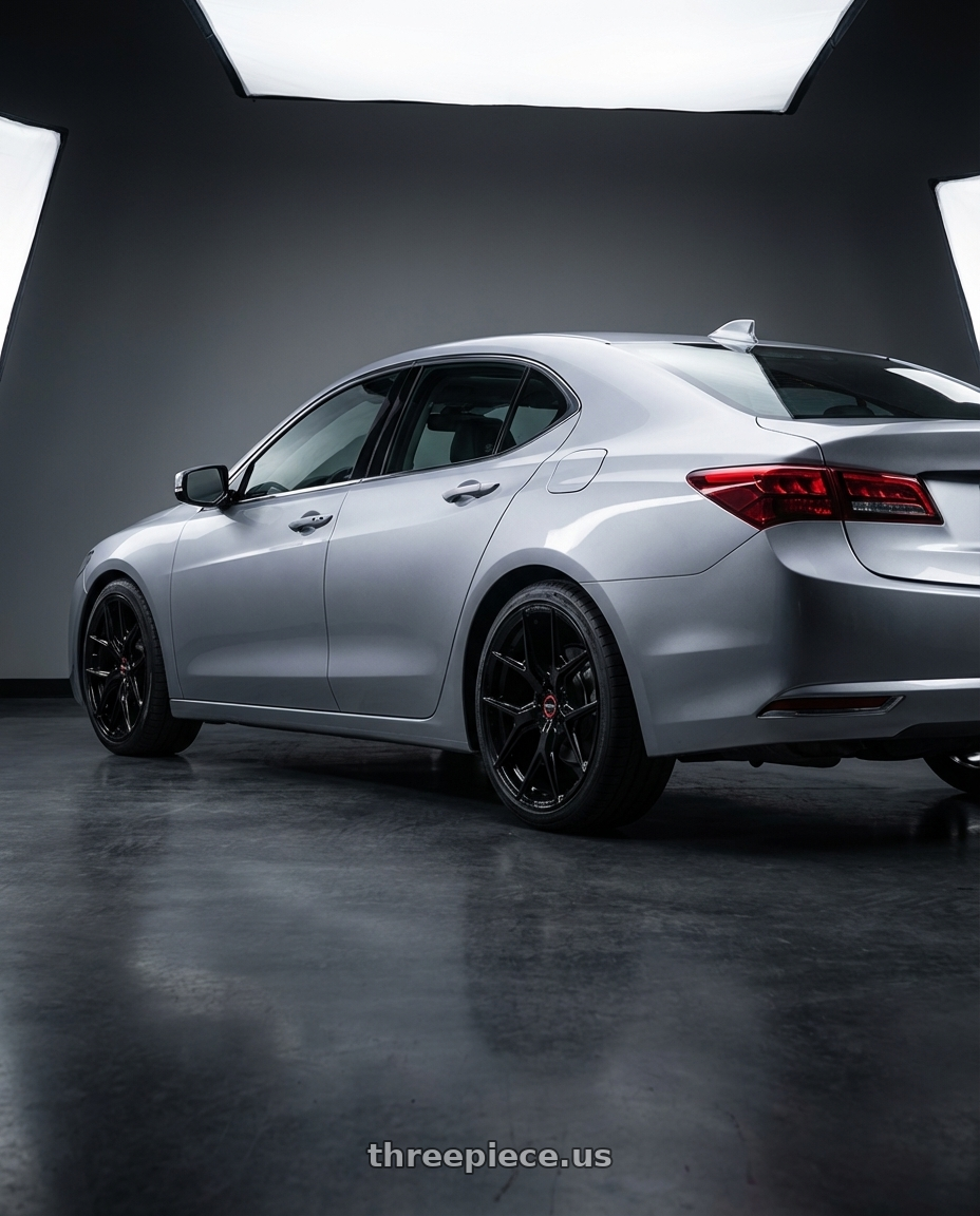 2019 Acura TLX with Vossen HF-5 19x8.5 / 5x114.3 / ET32 / Flat Face / 73.1 - Gloss Black Wheel - HF5-9N60 wheels rear three quarter view square tires