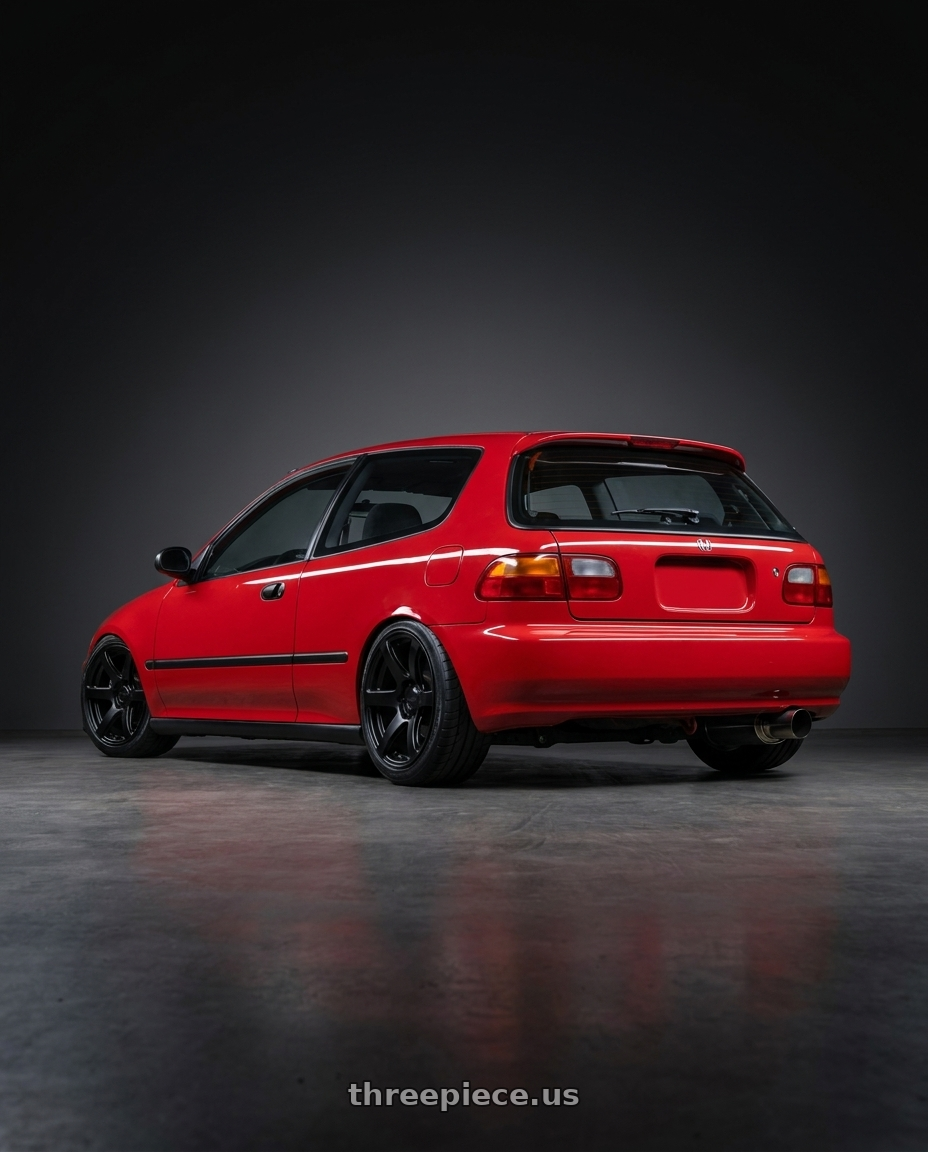 1994 Honda civic eg6 with Enkei Cyclone 6x135 17x9+12 Matte Black wheels rear three quarter view square tires