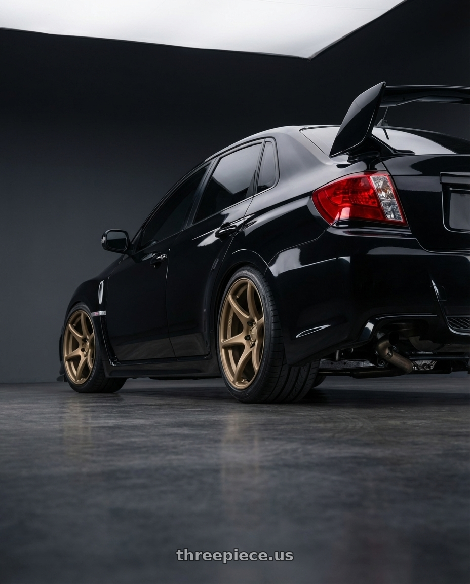 Black 2013 Subaru Impreza wrx Sti  with Kansei K11B Tandem 5x114.3 18x9.5 22 Bronze wheels rear three quarter view square tires