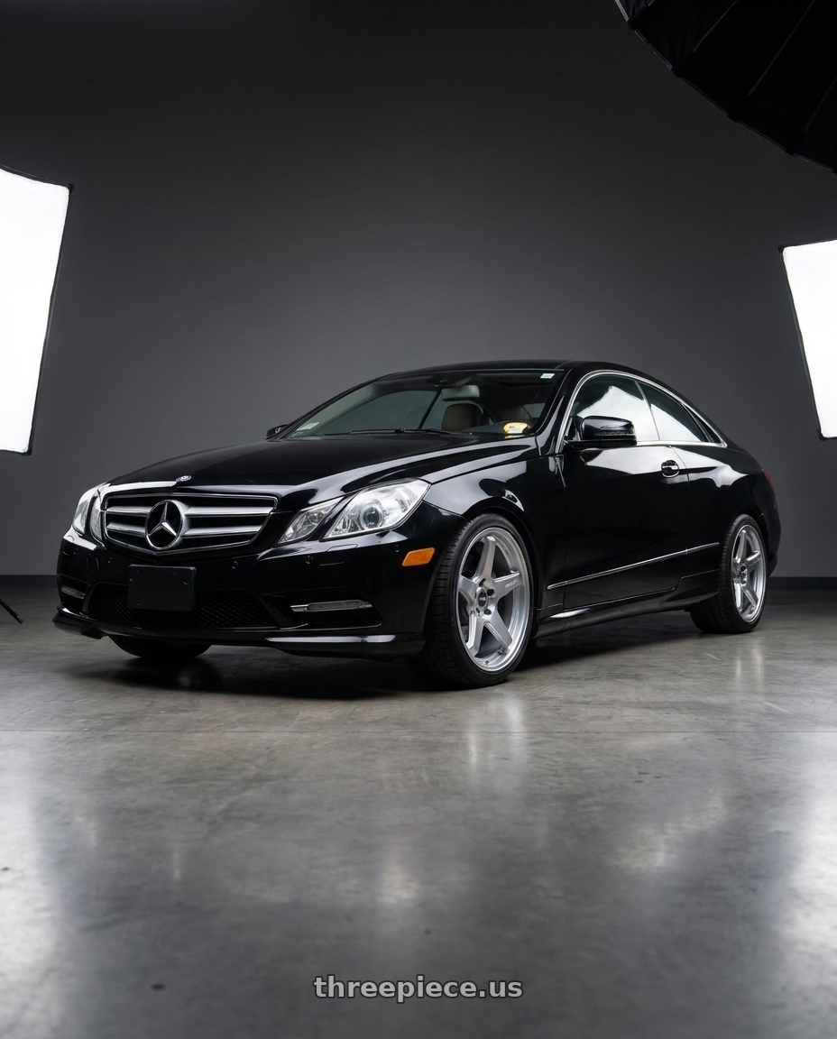 2013 Mercedes-Benz E350 4Matic with ESR Wheels APX5C 5x112 19x8.5 +40 Hyper Silver wheels front three quarter view stock stance