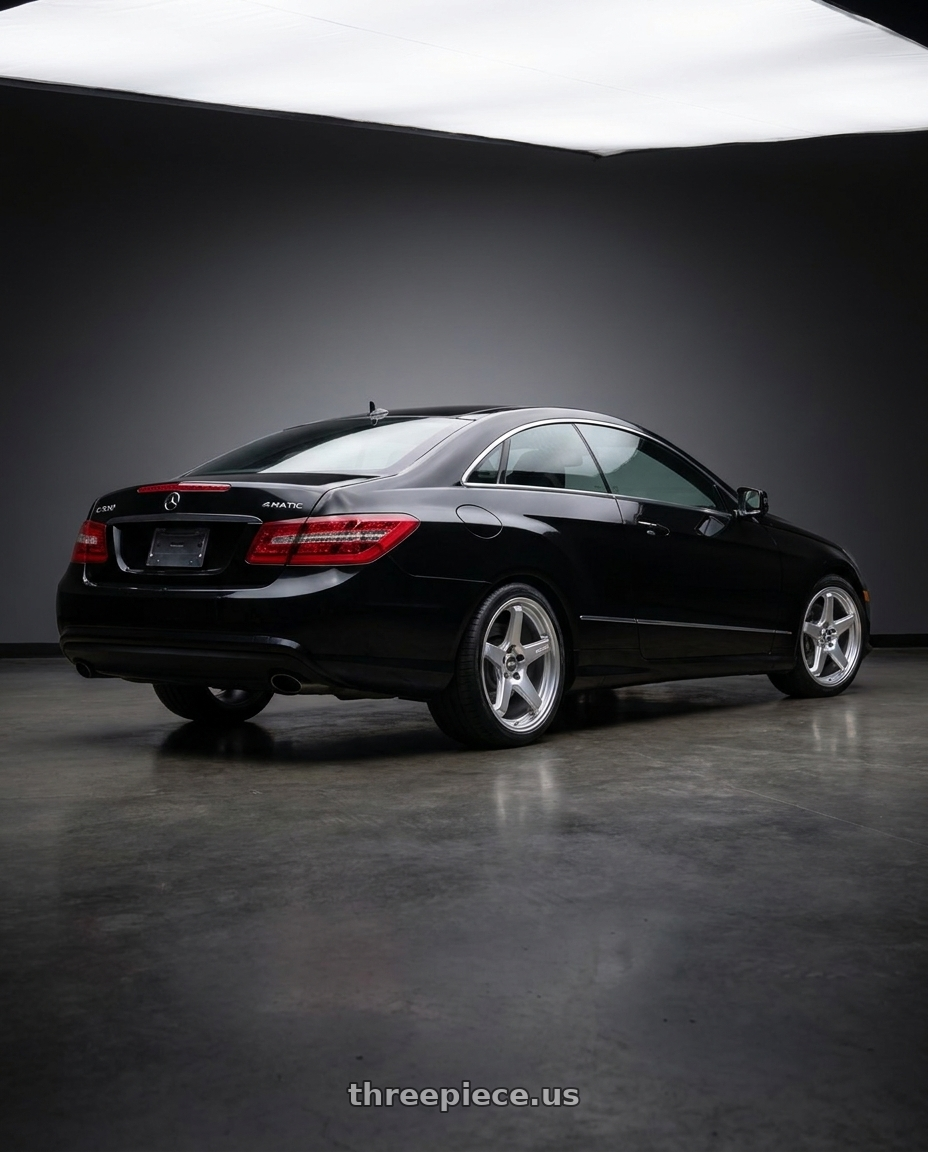 2013 Mercedes-Benz E350 4Matic with ESR Wheels APX5C 5x112 19x8.5 +40 Hyper Silver wheels rear three quarter view square tires
