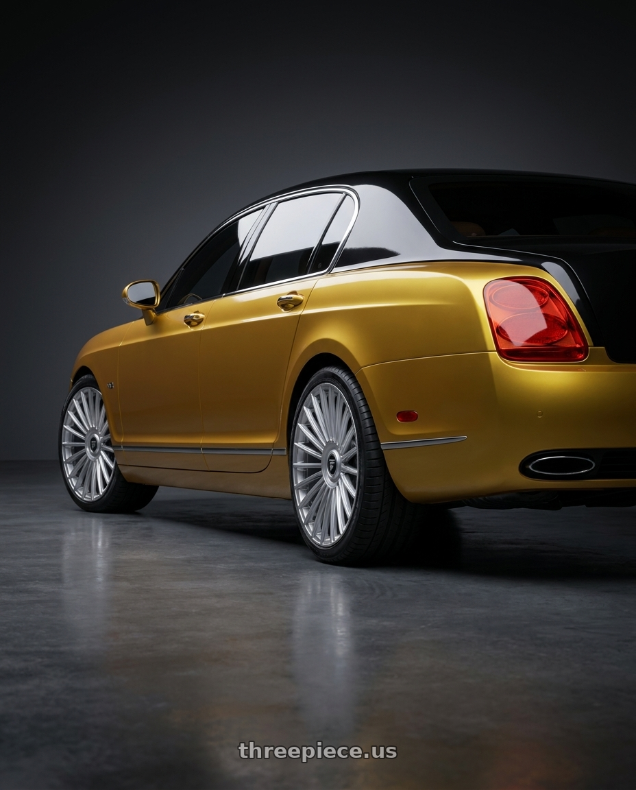 2006 Bentley Continental flying spur with Fittipaldi FS370HS 5x112 20x9 +30 Hyper Silver wheels rear three quarter view square tires