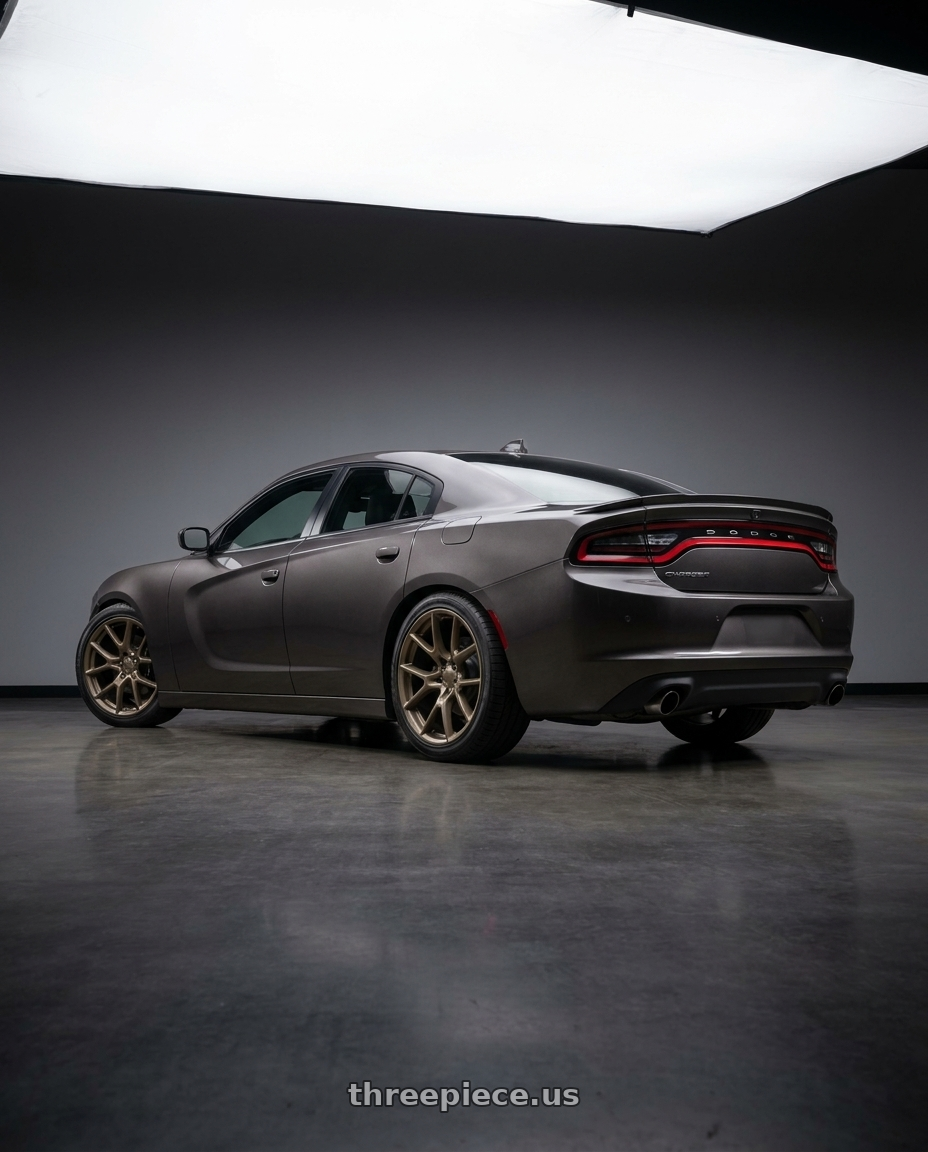 2021 Dodge Charger SXT with OE Wheels DG21 5x115 20x10+18 Satin Bronze wheels rear three quarter view square tires