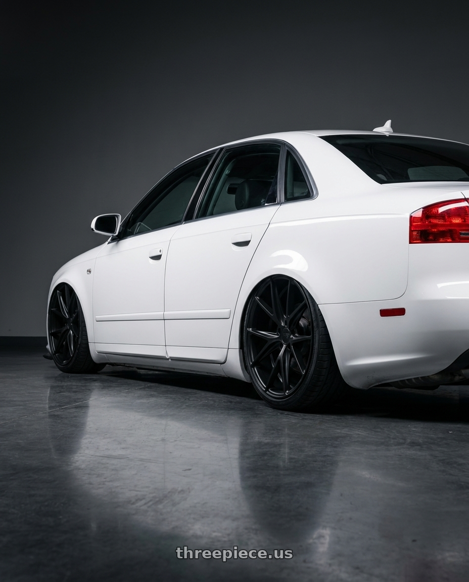 2010 Audi A4 B7 with Niche 1PC M117 MISANO 5X112 19X8.5 +34 MATTE BLACK wheels rear three quarter view slight stretch tires