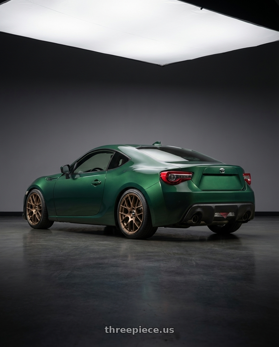 2020 Toyota GT86 with Enkei Raijin 5x100 18x9.5+45 Bronze Paint wheels rear three quarter view slight stretch tires