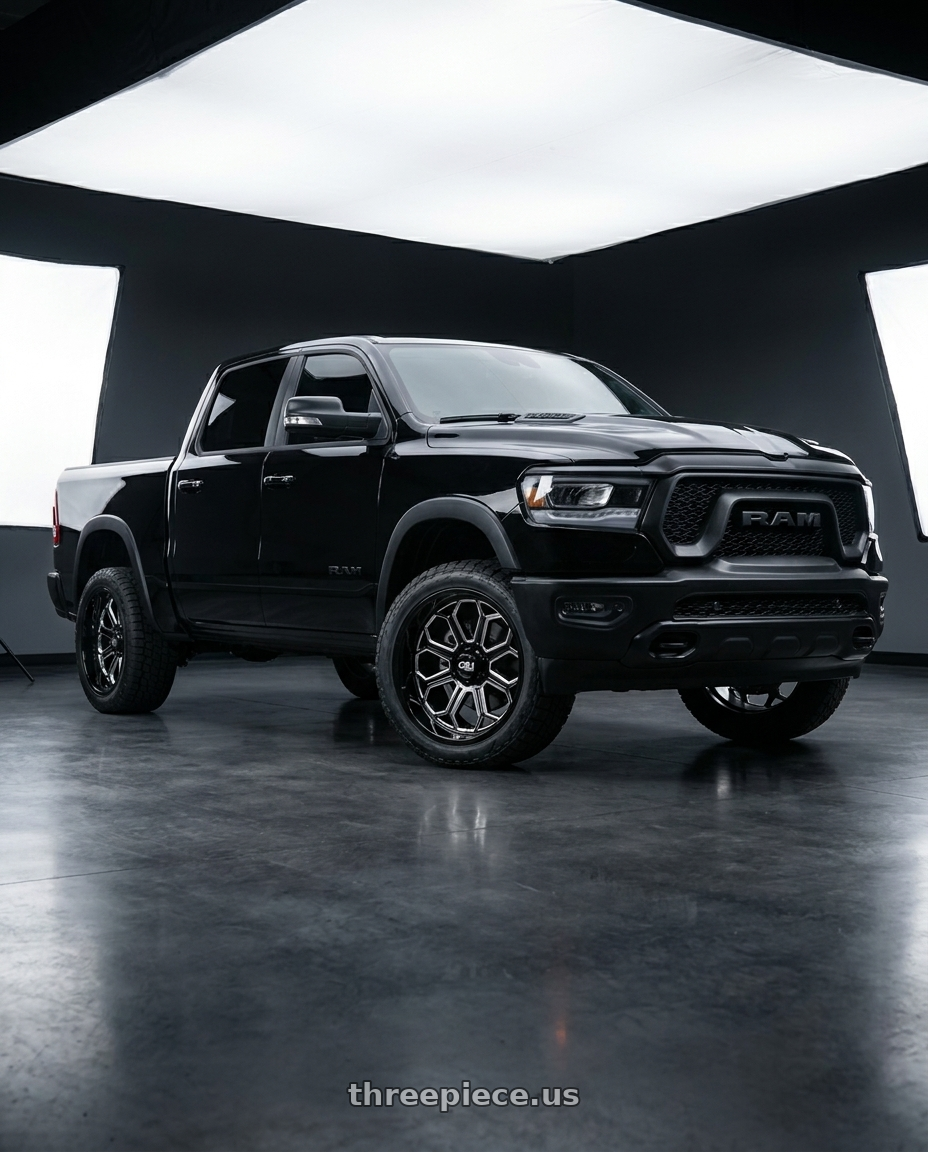 2021 Ram 1500 Laramie with Cali Off-Road Auburn 9117 6x139.7 22x12-51 Black/Milled wheels