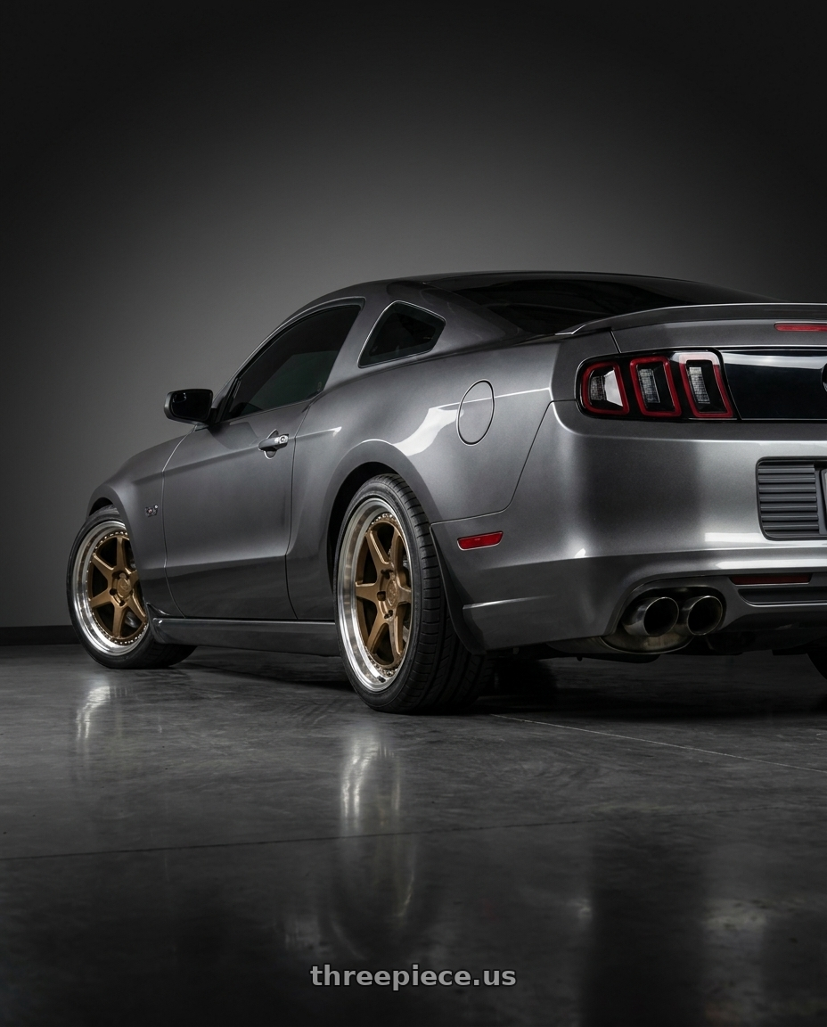2014 Ford Mustang GT with Aodhan DS09 5X114.3 19x9.5+30 Bronze w/Machined Lip wheels rear three quarter view square tires