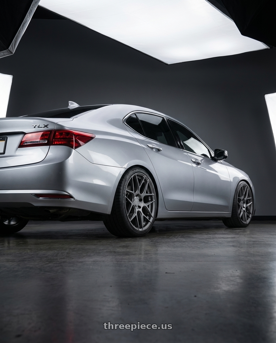 2019 Acura TLX with Aodhan AFF2 5x114.3 19x9.5+35 Matte Gray wheels rear three quarter view square tires
