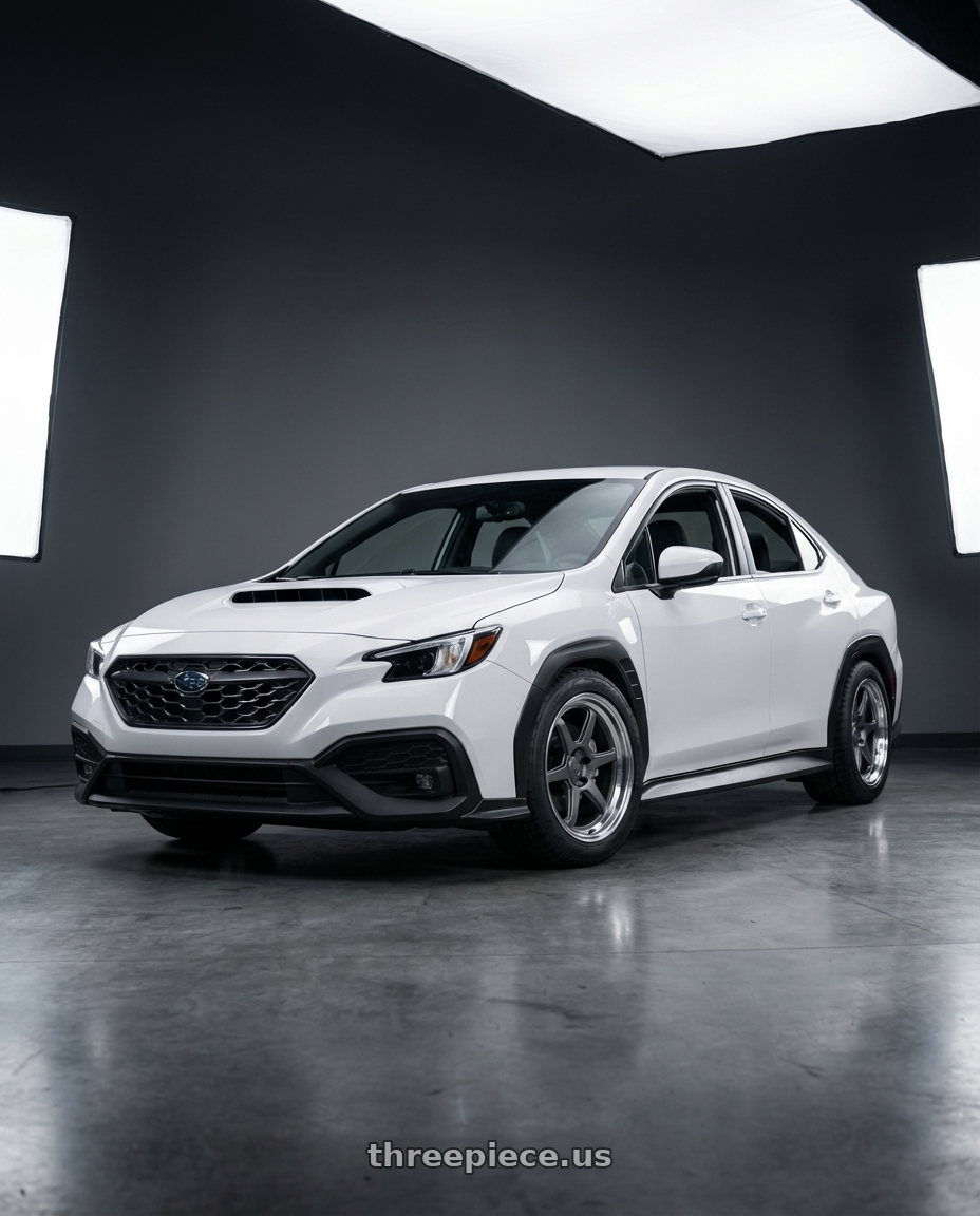 2023 subaru wrx with Kansei K14G Roku 5x114.3 18x9.5 38 Grey and Machined Lip wheels