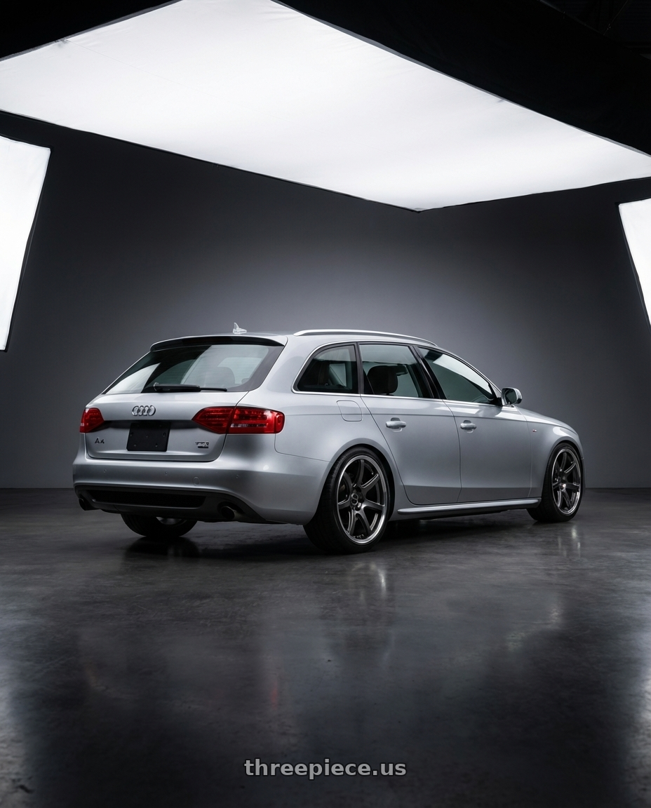 2011 Audi A4 Avant with Work Emotion T7R 2P wheels rear three quarter view square tires