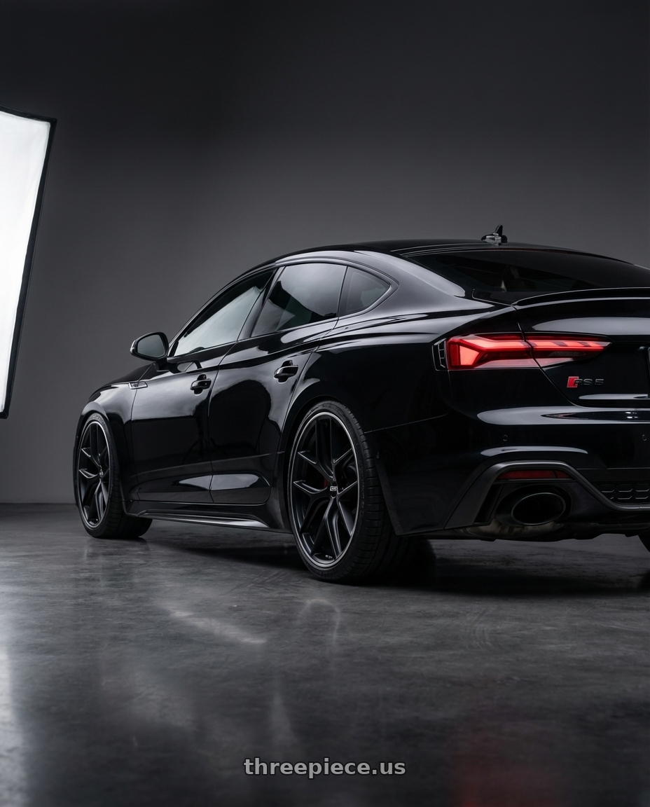 2022 Audi RS5 with BBS CC-R 5x112 20x9.5+20 Satin Black wheels rear three quarter view square tires