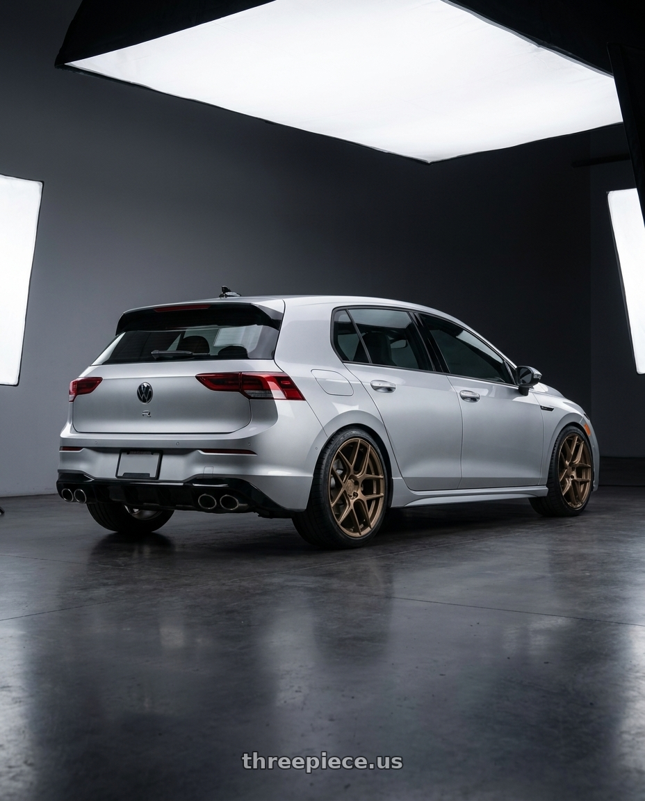 2024 Volkswagen Golf R MK8 with Aodhan AFF2 5x112 19x9.5+35 Matte Bronze wheels rear three quarter view square tires