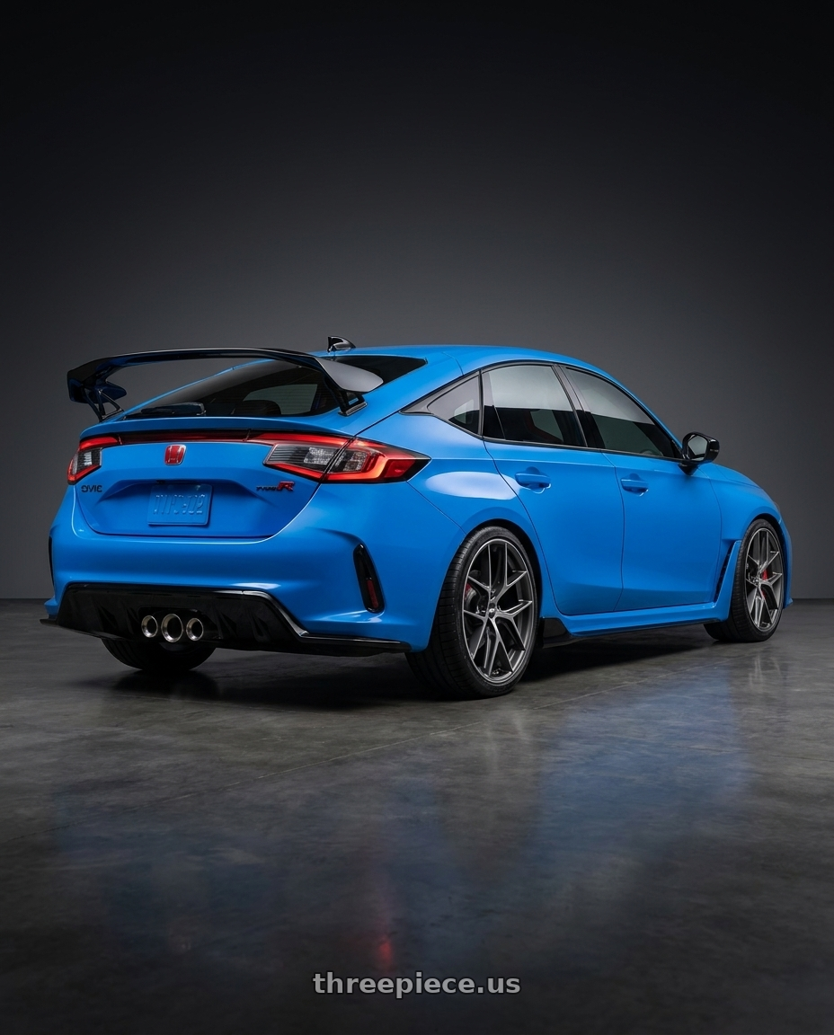 2024 Honda Civic Type R with BBS CC-R 5x120 19x8.5+35 Graphite w/ Diamond Cut Face wheels rear three quarter view square tires