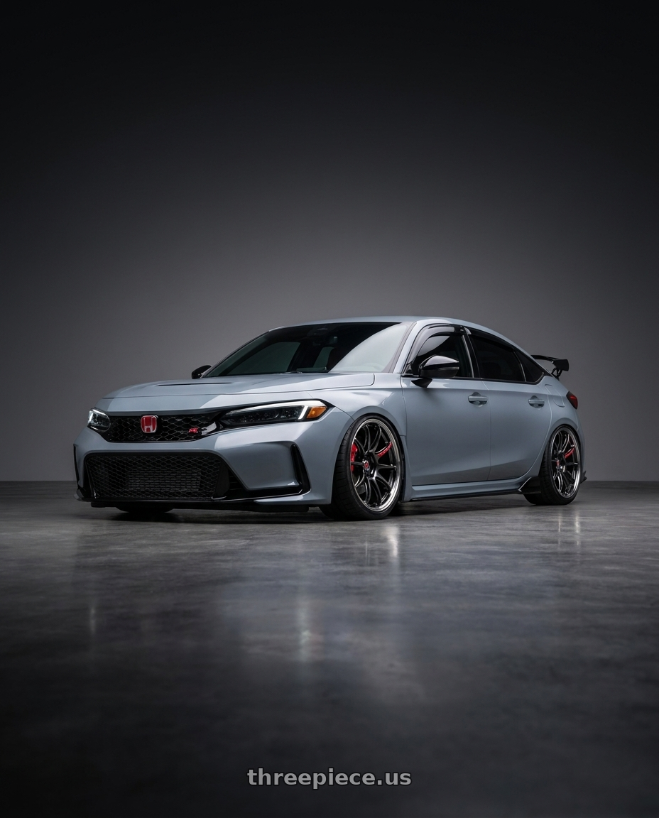 2024 honda civic type r  with Work Emotion Zr10 5x120 19x10.5 +15 Glim Black Diamond Rim cut wheels