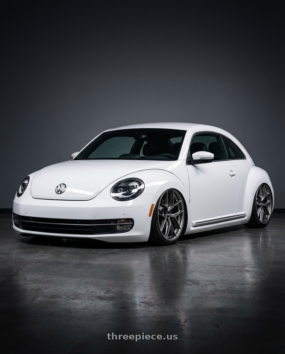 2016 Volkswagen Beetle Turbo with BBS CC-R 5x112 19x8.5+40 Satin Platinum wheels front three quarter view stanced stance