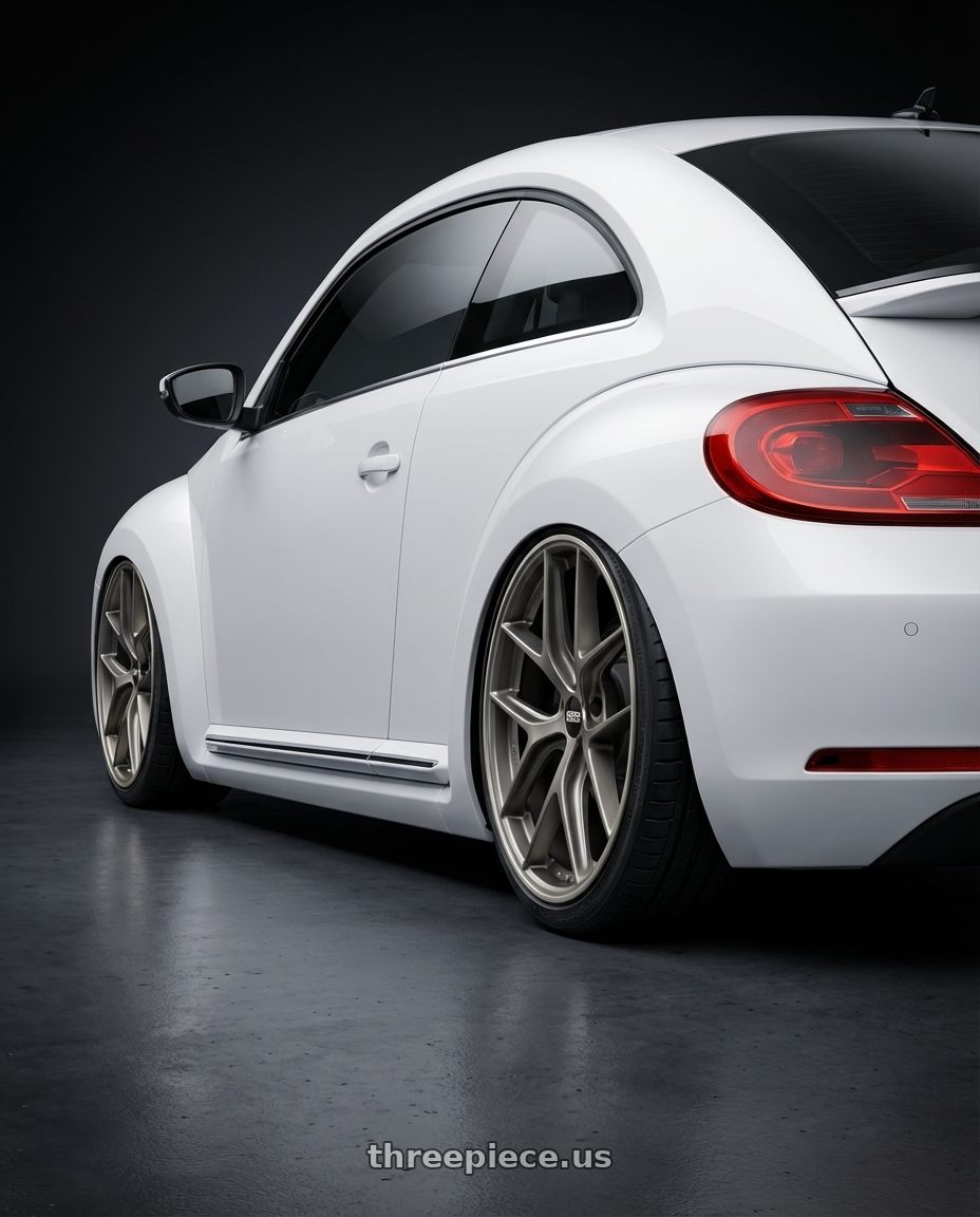 2016 Volkswagen Beetle Turbo with BBS CC-R 5x112 19x8.5+40 Satin Platinum wheels rear three quarter view slight stretch tires