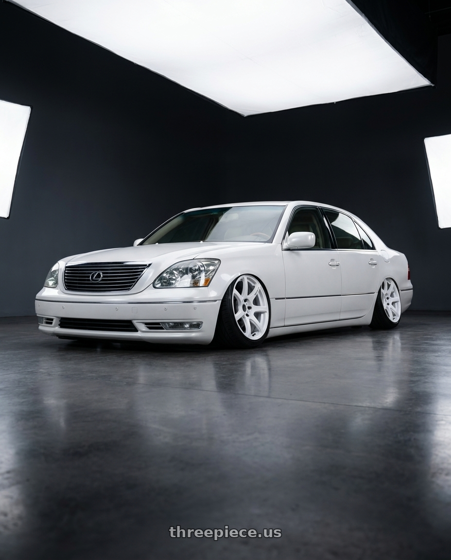 2004 lexus ls430 with Work Emotion T7r 5x100 19x10.5 +12 White wheels