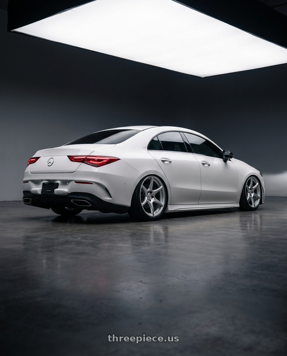 2023 Mercedes-Benz CLA C118 with Kansei K11S Tandem 5X112 19x9.5 22 Hyper Silver wheels rear three quarter view slight stretch tires