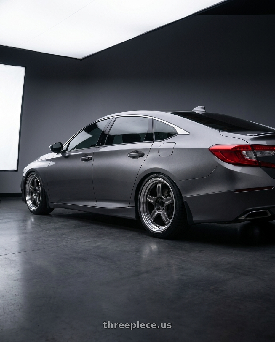 2019 Honda accord sport with Volk Racing 21C 5x112 18x9.5 +22 DARK GUNMETAL / RIM DC wheels rear three quarter view slight stretch tires