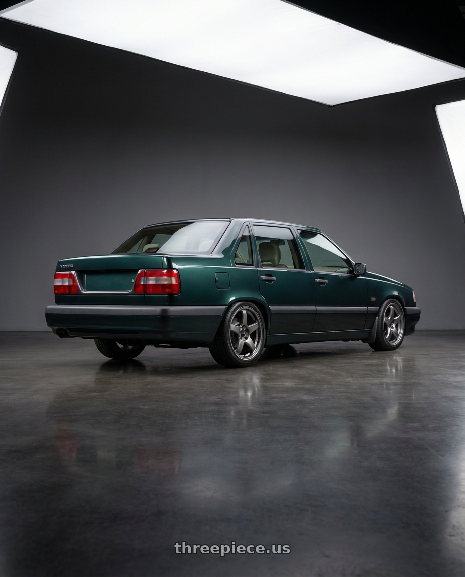 1995 Volvo 850 with Enkei PF05 5x114.3 17x8.5+38 Dark Silver wheels rear three quarter view square tires