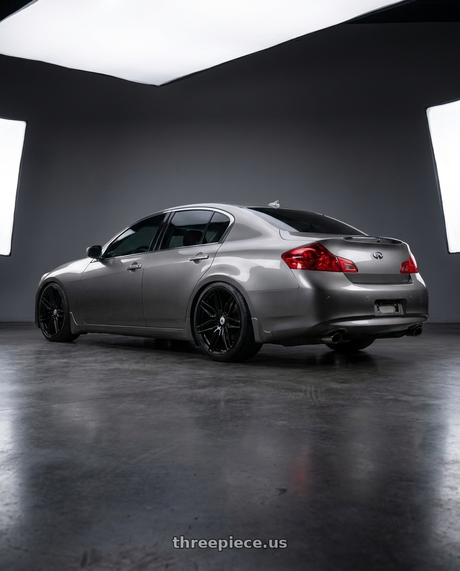 2011 infiniti g37 with Asanti Black ABL-11 SIRIUS 5X114.3 20X10.5 +38 GLOSS BLACK wheels rear three quarter view slight stretch tires