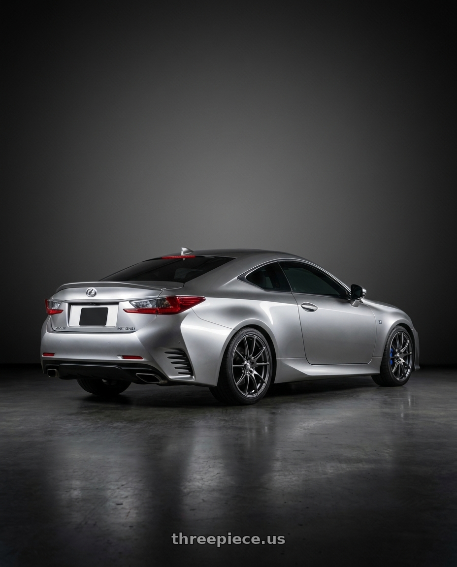 2016 Lexus RC 350 F Sport with WedsSport SA-25R 5x114.3 18x8.5+35 Platinum Silver Black wheels rear three quarter view square tires