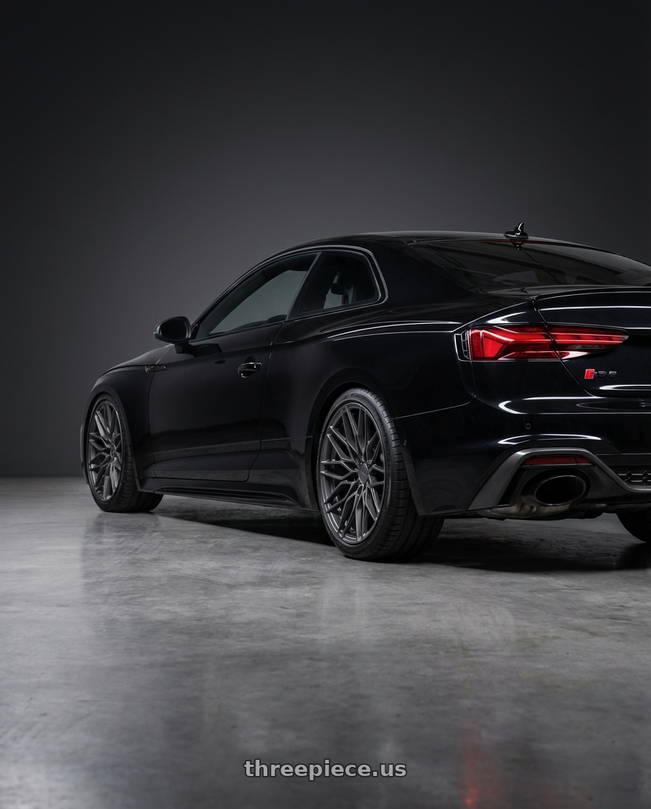 2022 Audi RS5 with Niche 1PC NC277 CALABRIA 5 5X112 20x10.5 +38 MATTE GUNMETAL wheels rear three quarter view square tires