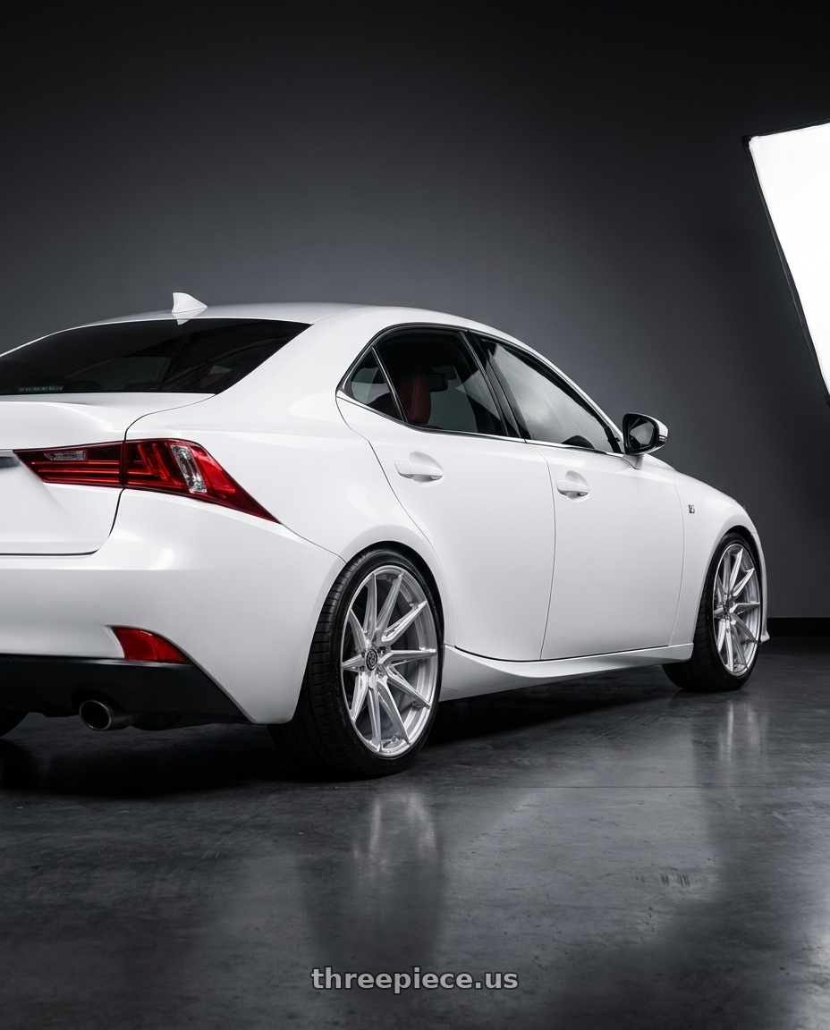2016 lexus is with Brada Wheels CX2 5x114.3 19x9 +20 Brushed Hyper Silver wheels rear three quarter view square tires