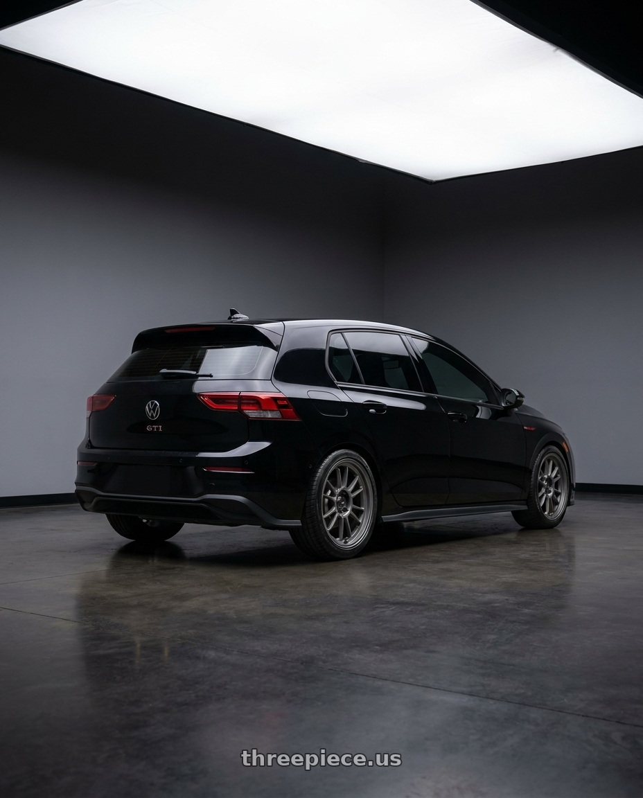 2024 volkswagen golf gti S with Konig Hypergram 5x112 18x8.5+43 Matte Grey wheels rear three quarter view square tires