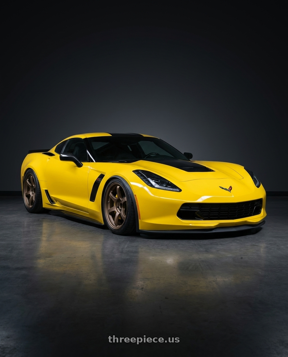 2018 Chevrolet Corvette with Gram Lights 57DR 5x120 19x9.5 +45 BRONZE 2 wheels front three quarter view stanced stance