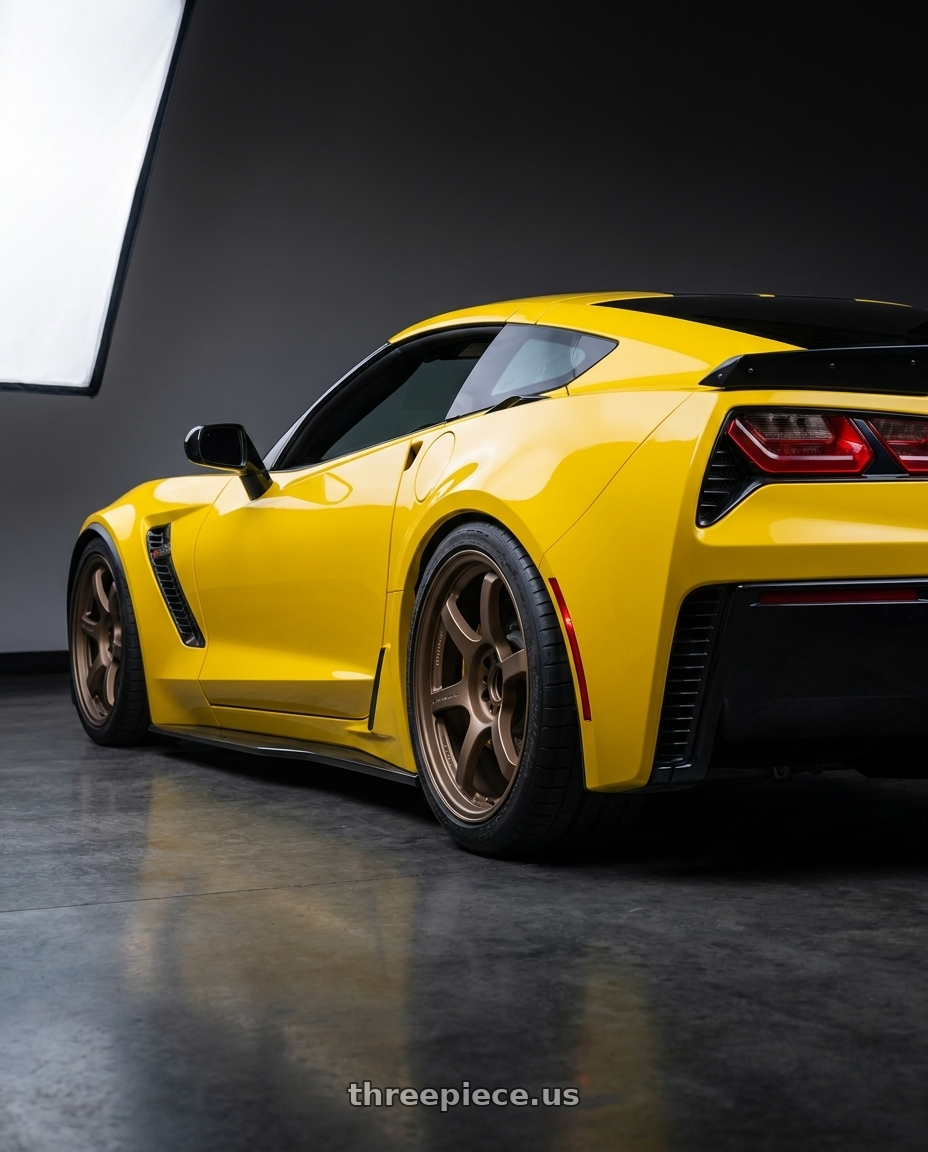 2018 Chevrolet Corvette with Gram Lights 57DR 5x120 19x9.5 +45 BRONZE 2 wheels rear three quarter view slight stretch tires