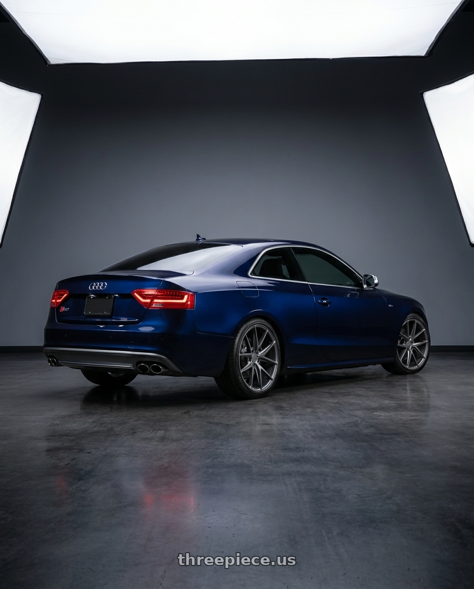 2014 Audi S5 B8 with Niche 1PC M116 MISANO 5X112 19X8.5 +25 MATTE GUN METAL wheels rear three quarter view square tires