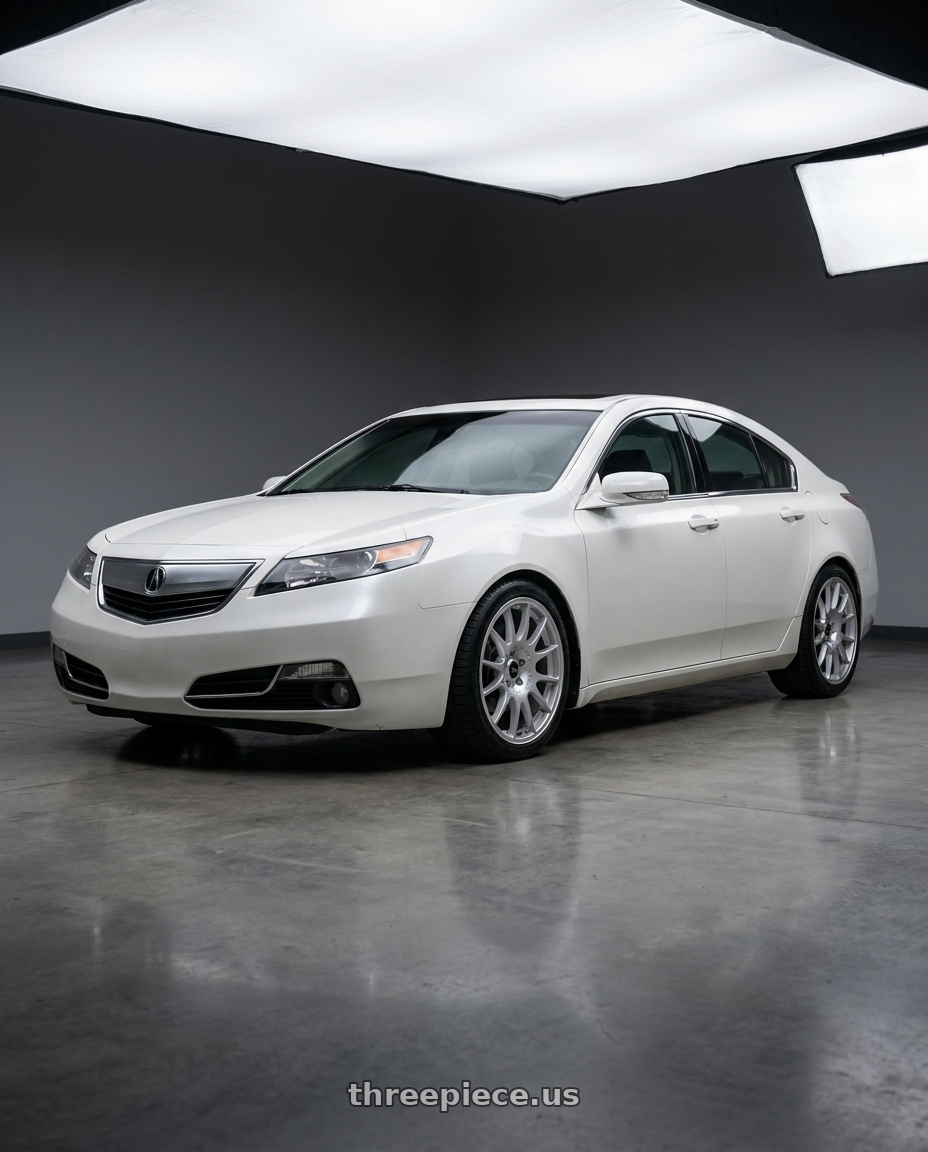 2013 Acura TL SH-AWD White with Vors TR14 5x120 19x8.5 +35 Silver w Machined Ring wheels