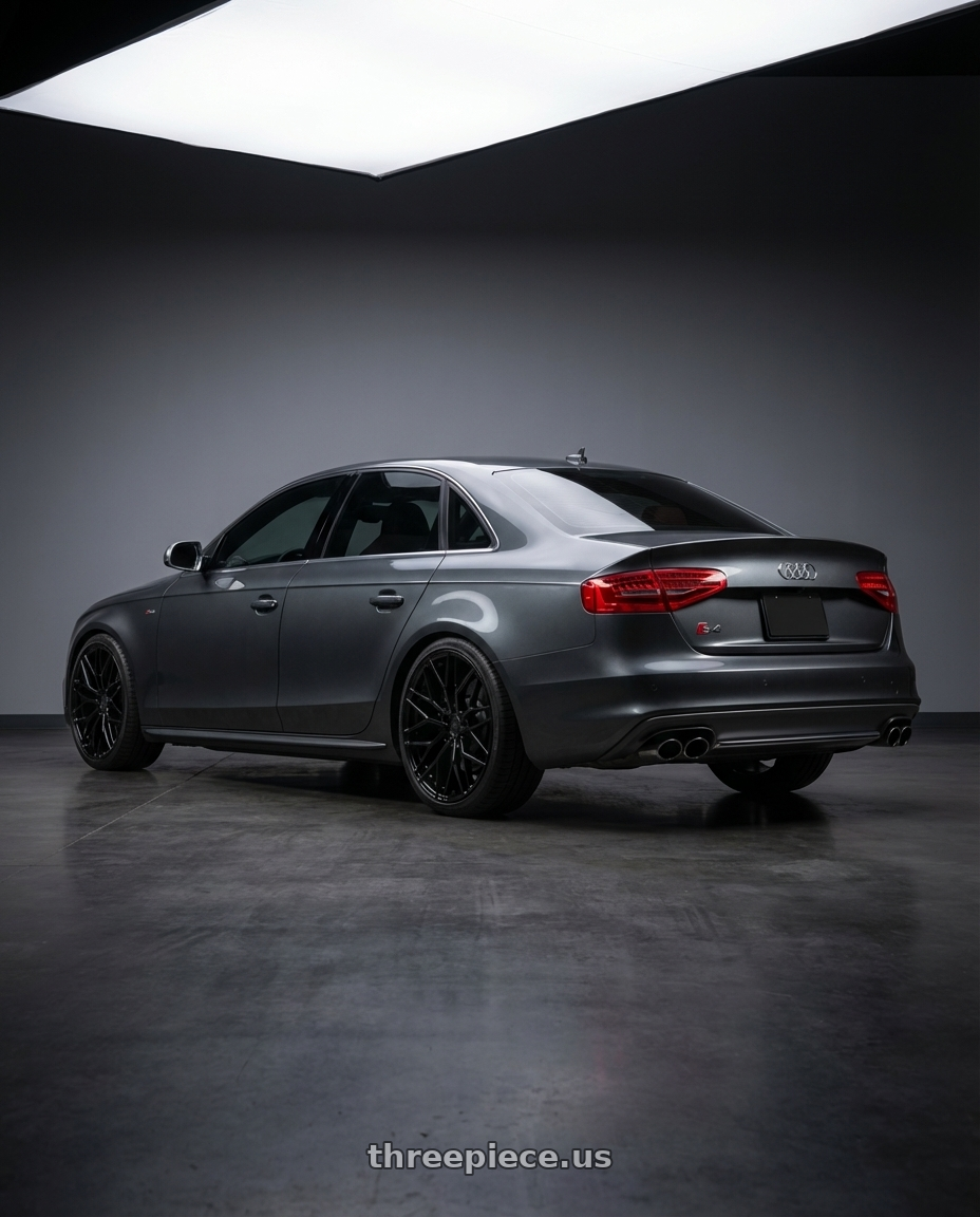 2015 Audi S4 B8.5 with Avant Garde Wheels M520R 5X112 19x8.5 +35 Gloss Black wheels rear three quarter view square tires