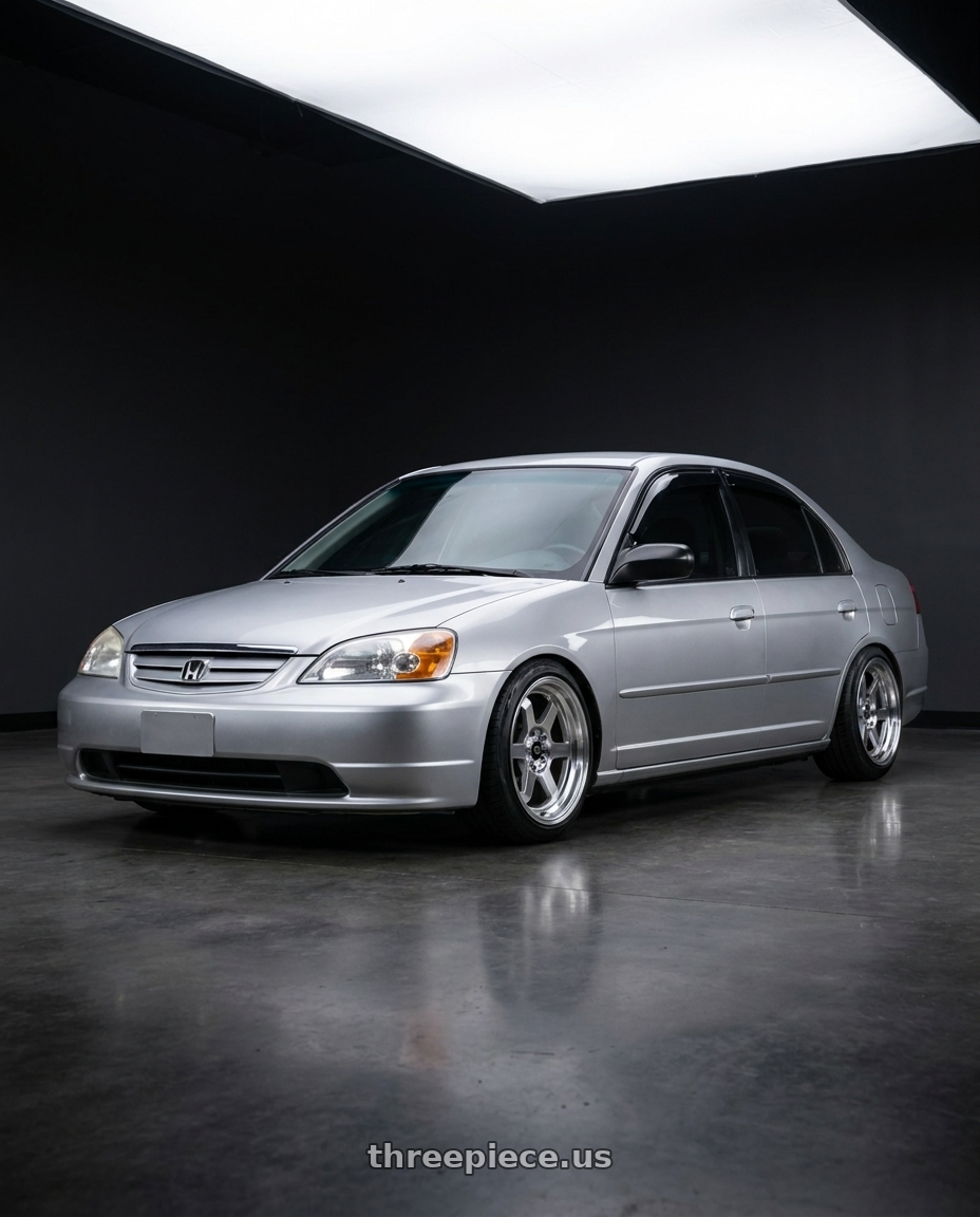 2002 civic ex sedan silver with MST Wheels Time Attack 4x100 16x8.0 +20 Machined wheels