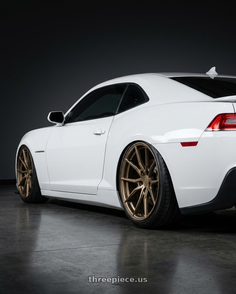 2014 Chevrolet Camaro 5th Gen with Aodhan AFF1 5x120 20x10.5+35 Matte Bronze wheels rear three quarter view slight stretch tires
