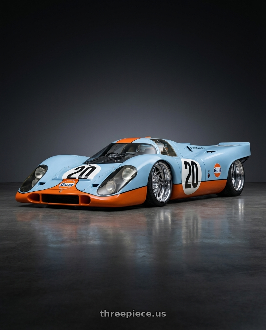 1972 Porsche 917k with Carolina Forged Asheville 5x135 26x16 -101 High Polish wheels front three quarter view stanced stance