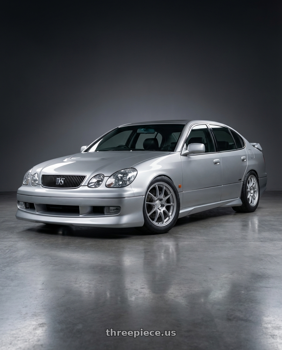 1997 Toyota Aristo V300 with Enkei PF01 5x114.3 18x8.5+48 Silver wheels