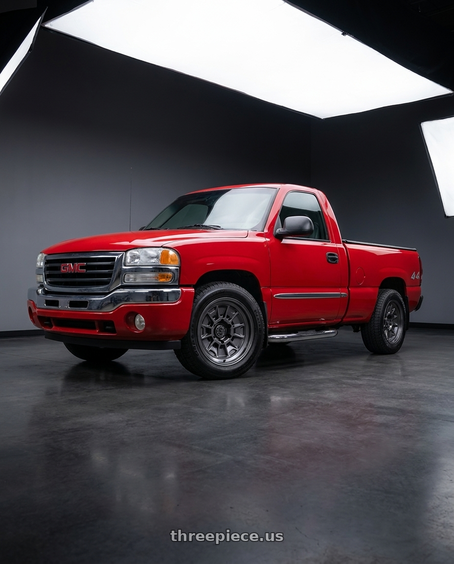 2004 gmc sierra 1500 fire with Black Rhino Hard Alloys BR021 MONDO 6X139.7 18x9 +12 MATTE GUNMETAL W/ GLOSS GRAY LIP wheels
