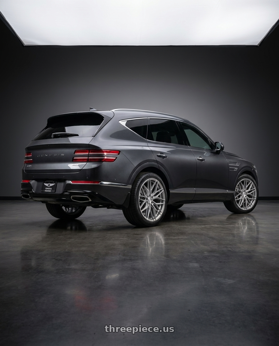 2021 Genesis GV80 with Rohana RFX17 5x112 20x9+35 Brushed Titanium wheels rear three quarter view square tires